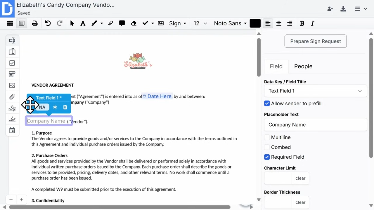 DocHub fillable forms interface demonstrating secure PDF signing process