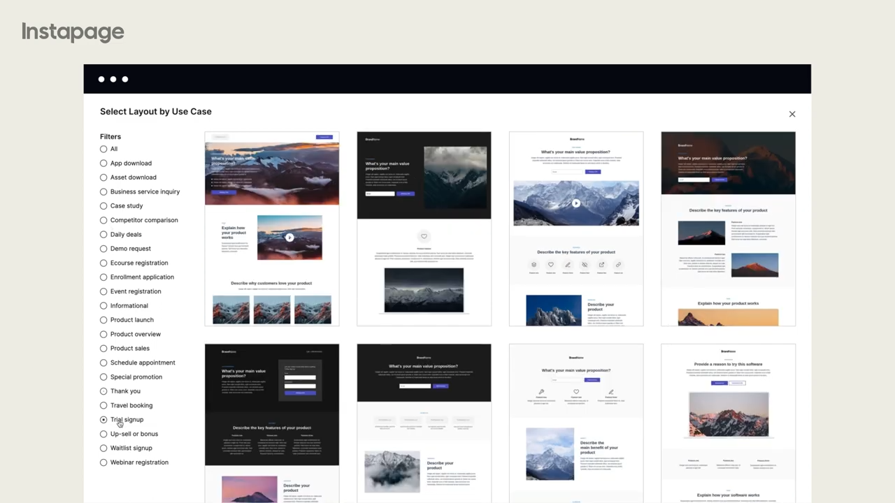 Instapage interface demonstrating automated landing page workflow integration